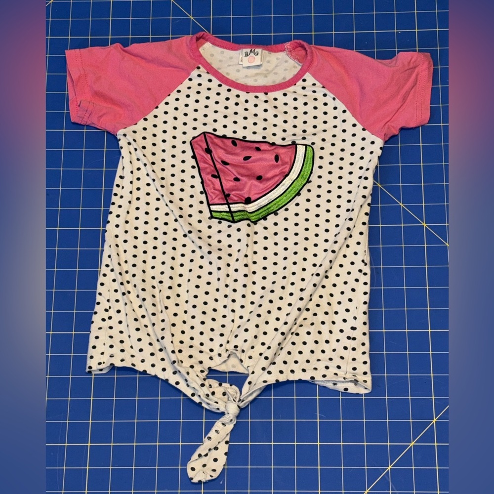 Pink and White Short Sleeve Tee with Watermelon Graphic